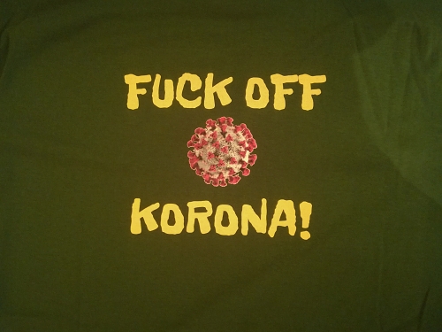 zelené tričko s nápisem fuck off korona